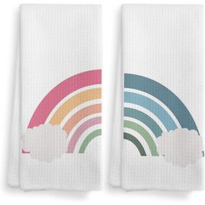 Boho Nursery Pink and Blue Rainbow Cloud Bohemian Kitchen Towels and Dishcloths Set of 2,Boho Absorbent Drying Cloth Hand Towels Tea Towels for Bathroom Kitchen,Boho Gifts for Teen Girls,1624 inches