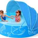 Foldable Kiddie Pool with Canopy: 47in Baby Pool and Beach Tent for Toddlers Infants 6-12 Months and Kids 2-4 Years Old - Portable Water Play with Shade for Outdoor Backyard Beach (Blue-Blue)