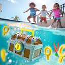 Funscape Kids Diving Pool Toy, Large Treasure Chest Water Dive Game W/Keys Gems Fish, Toddler Outdoor Swimming Treasure Box Playset, Fun Summer Swim Party Gifts 3 4 5 6 7 8 10 12 Year Old Boy Girl
