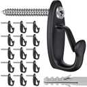 SELEWARE 15PC Screw-in Hooks for Hanging Outdoor String Lights, Windproof Christmas Light Hanger, Black Wall Hooks for Patio Gazebo Fence