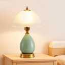 Vintage Ceramic Table Lamp for Living Room, 16" Modern Green Lamp for Bedroom, Retro Bedside Nightstand Lamp for Home Decor