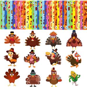 36 Sheets Large Size Thanksgiving Make-A-Turkey Stickers,DIY Thanksgiving Crafts,Turkey Crafts,Turkey Games for Family,Party Decorations Gifts Activities