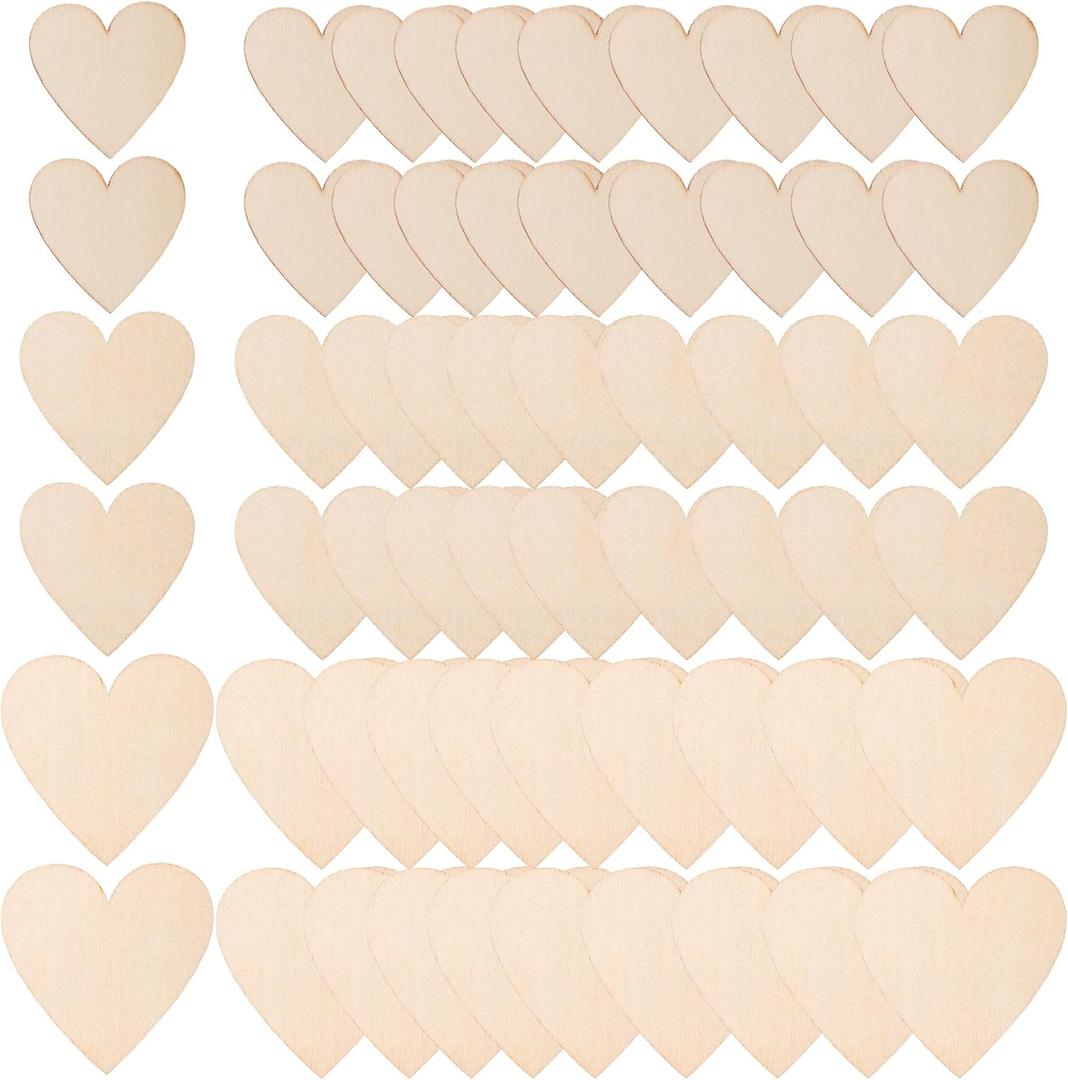 Yookat 150 Pieces Wooden Hearts for Crafts Wood Heart Slices Unfinished Wooden Heart Embellishments Small Wood Hearts for Valentine's Day and Wedding Decorations (1.37inch, 1.5inch, 2 inch)