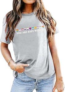 Pride Shirts for Women Lesbian Rainbow Letter Print T-Shirt LGBT Equality Tee Gay Pride Short Sleeve Top Blouse, Large