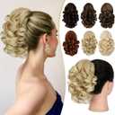 FELENDY 9" Short Ponytail Extension Curly Claw Clip Ponytail Hair Extensions Fluffy Wavy Clip in Pony Tails Hairpiece for Women Synthetic Light Blonde Mix Bleach Blonde