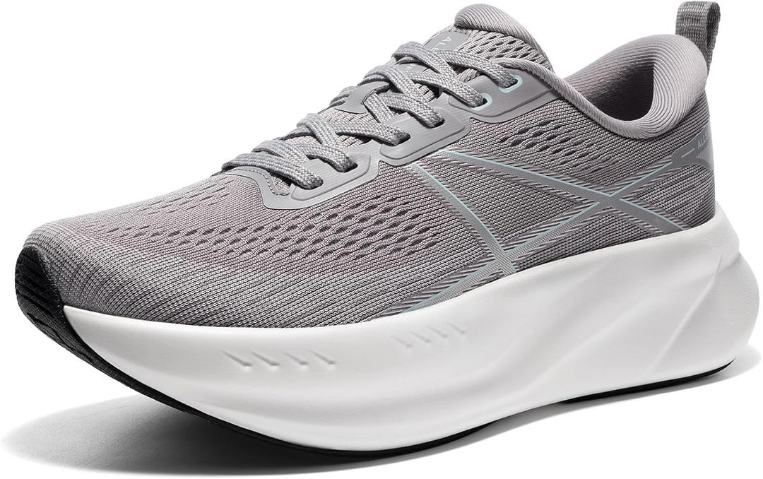 ALLSWIFIT Women's Road Running Shoes Cushion Tennis Shoes Non-Slip Comfortable Lightweight Gym Workout Athletic Arch Support Walking Sneakers Active5K (Grey, Size 9.5)
