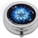 Pill Box,Blue Flower Round Pill Box 3 Compartment Decorative Pocket Purse Portable Mini Travel Medicine Tablet Vitamin Holder Organizer Pill Case