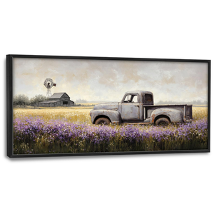 Rustic Truck Wall Art Farmhouse Lavender Barn Pictures Wall Decor Country Large Master Over Above Bed Canvas Prints Horizontal Modern Artwork Painting Home Office Decorations For Bedroom 30"x60"