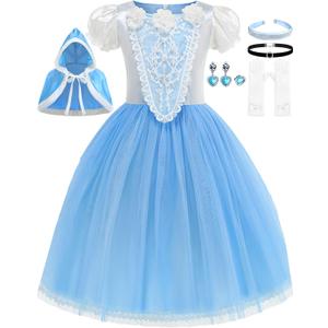 Cinderlla Costume for Little Girls Cosplay Dress Up Party Halloween Christmas Outfit (6-7 Years)
