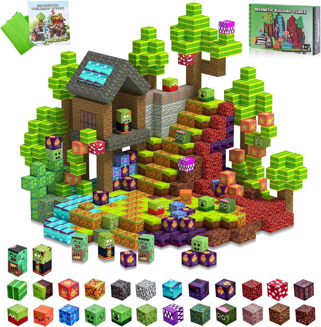 QYGYMXC Magnetic Blocks Toys for Kids,100 PCS Magnetic Building Blocks Cubes, STEM Sensory Stacking Magnets Toys,Christmas Birthday Gifts for Boys and Girls Ages 3+ (Forest)