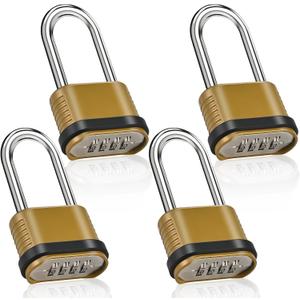4 Pack Long Shackle Combination Padlock - 105mm Heavy Duty Combination Locks, Outdoor Waterproof Combo Lock for Outdoor Fence, Locker, Sheds, Gym, Gate Hasps- Golden (4pcs, Long Shackle)