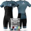 SLS3 Triathlon Suits Mens - Aerodynamic Sleeved Tri Suit Men  Lightweight Trisuit with Premium FX Fabrics - 2 Pockets (Sky Hex, Medium)