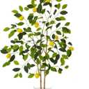 Artificial Lemon Tree, 4ft Tall Fake Lemon Silk Plant with Woven Basket, Faux Lemon Plastic Fruit Tree for Indoor Home Decor Office Living Room