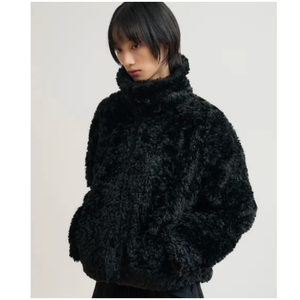 BLENCOT Womens Casual Fall Warm Button Down Collar Sherpa Pullover Sweatshirts Jacket Pockets Fuzzy Fleece Plaid Cable Textured Fluffy Sweatshirt Tops Black L