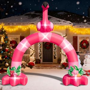 Eyourlife 12FT Pink Flamingo Inflatable Arch, Giant Inflatable Flamingo Outdoor Decor, Blow-Up Flamingo with 1Blower 6LED Lights and 2Hawaiian Leis for Summer Yard Garden Birthday Luau Beach Party