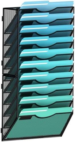 Gawerk 9-Tier Wall File Organizer Hanging Wall File Holder Wall Mount Paper Folder Organize, Mesh Magazine Document Mail Organizer Wall Organizer for Office School Home, Black