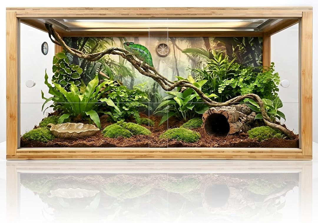 50 Gallon Bamboo Reptile Enclsoure,36"x16"x18" Bearded Dragon Tank Also for Ball Python,Snake,Gecko,Turtle with Sliding Door Top Screen Ventilation,Stackable Large Reptile Terrariums