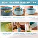 Matcha Whisk Set,Includes Ceramic Matcha Bowl, Bamboo Matcha Whisk and Holder, Bamboo Scoop and Spoon, Scoop Rest, Sifter and Tea Towel,Traditional Japanese Matcha Tea Ceremony Set Gift(Blue)