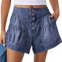 ANRABESS Women's Denim Shorts Summer Baggy High Waisted Flowy Wide Leg Buttons Pleated Casual Jean Shorts 2026 Fashion Skorts (X-Large, Blue)