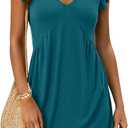 Dokotoo Women's Summer Dresses Beach 2026 Casual Deep V Neck Loose Sundress Ruffle Sleeve Mini Dress (Green, S)