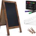 A Frame Chalkboard with Chalk Markers by HBCY Creations: 40x20 Solid Wood A-Frame Sign Gray Double-Sided Magentic Menu Board, Deluxe Set Includes 8 Chalk Markers, 10 Stencils, 2 Magnets (1- Torched Brown)