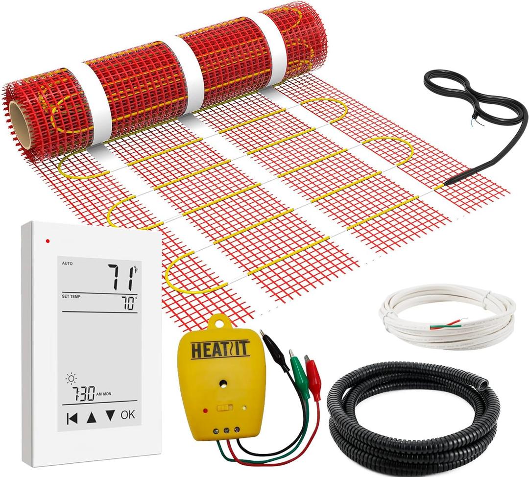 60 sqft HEATIT Warmmat Electric Radiant Self-adhesive Floor Heat Heating System & ET-72 Thermostat & Alarm Monitor