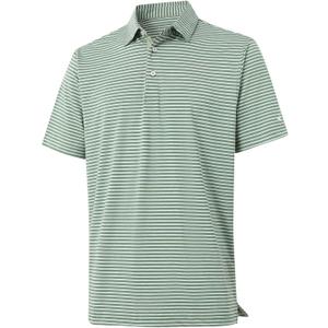 Rouen Golf Shirts for Men Moisture Wicking Lightweight Dry fit Performance Sports Stripe Collared Golf Polo Shirts for Men (L)