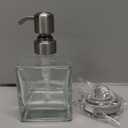 Square Bathroom Soap Dispenser Brushed Nickel, Glass Bottles with Stainless Steel Pump Cube Liquid Soap Dispenser Hand Kitchen (8.4oz-Square)