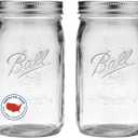 Ball Wide Mouth Glass Mason Jars with Lids and Bands, Used for Canning, Pickling, Juice, Jam, Jelly, Quart Size 32 Ounce (Pack of 2)