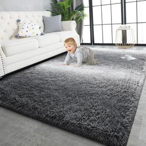 TWINNIS Super Soft Shaggy Rugs Fluffy Carpets, 5x8 Feet, Indoor Modern Plush Area Rugs for Living Room Bedroom Kids Room Nursery Home Decor, Upgrade Anti-Skid Rectangular Fuzzy Rug, Grey White