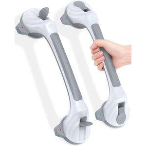 Grab Bars for Shower, 16.7" Shower Grab Bars for Seniors, Heavy Duty Suction Cup Shower Handle with Safety Indicators, No-Drill Anti-Slip Bathroom Shower Bars for Elderly & Handicap, 2 Pack