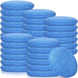 Tanlade 50 Pcs Car Detailing Microfiber Applicator Pad Wax Applicator Wash Microfiber Pads, 5 Inch Diameter (Blue)