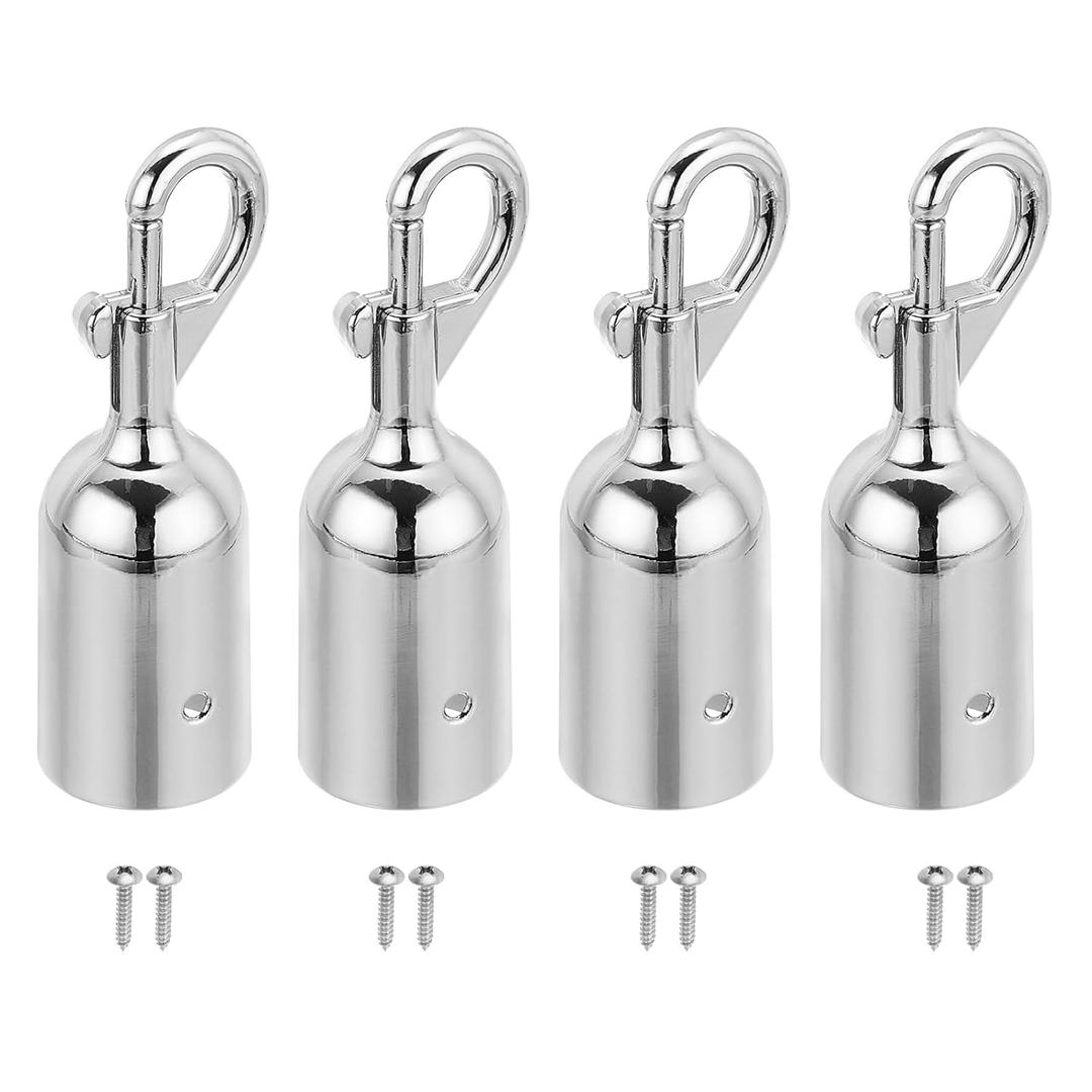 PATIKIL 1.3"x3.7" Stanchion Rope End Stopper, 4 Pack Cord End Caps Barrier Rope End Cap Snap Hooks for Crowd Control Queue Divider, Silver