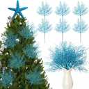 Giegxin 6 Pcs Blue Coastal Ornaments for Christmas Tree Pick 16.9 Inch Coral Coastal Ocean Branch Picks Xmas Artificial Flowers Tree Filler Twigs for Wreath Vase Gift Display