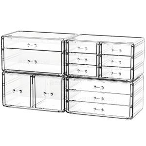 Cq Acrylic 4 Pack Clear Acrylic Drawer Organizer Countertop,Stackable 13 Drawers Makeup Storage, Cube Make up Organizer for dresser Hair Clip,Beauty Product Desk and Bathroom Organizers and Storage