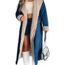 yoeasy Womens Warm Winter Sherpa Fleece Lined Long Denim Coat Windproof Thick Denim Trench Coat with Belt L