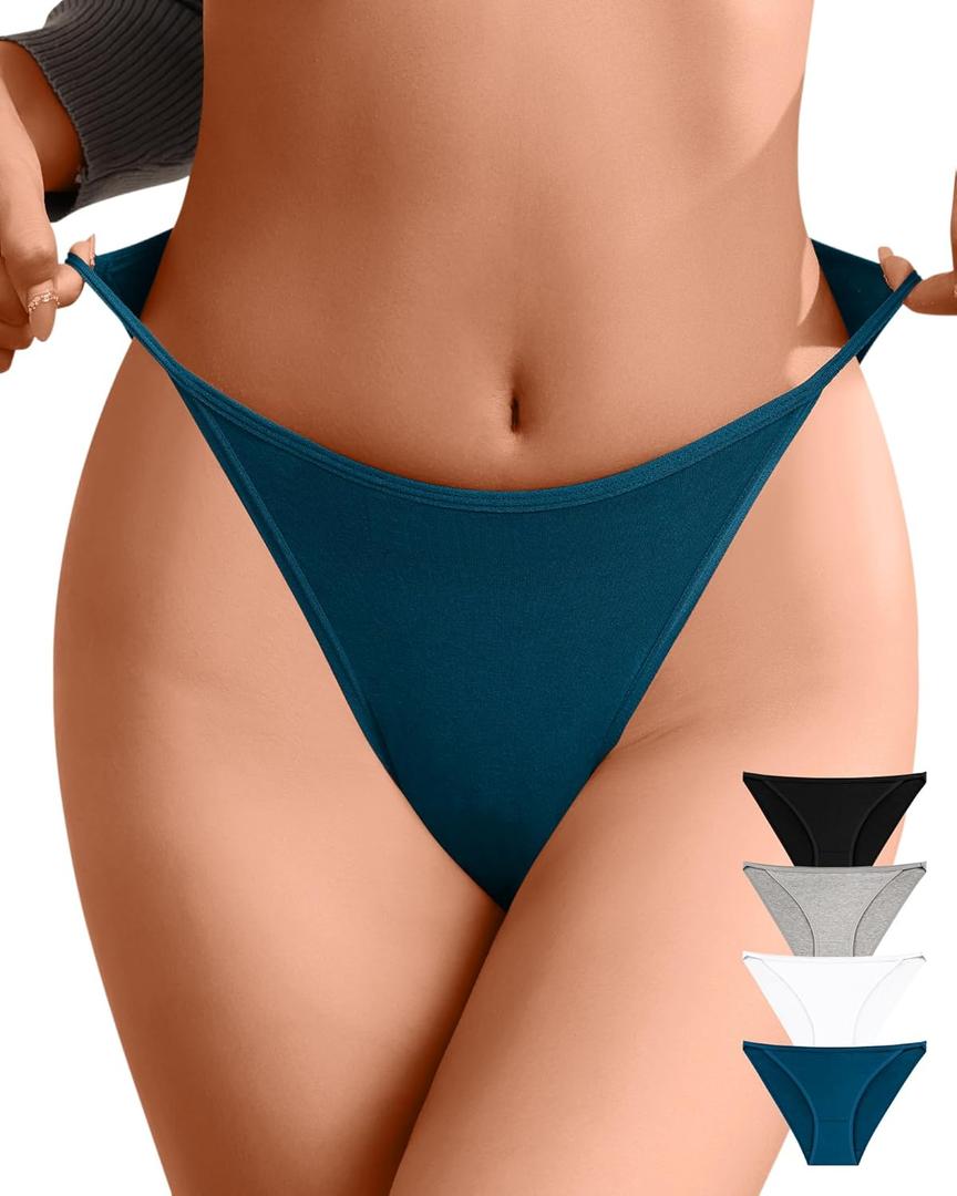 K-CHEONY Womens Cotton High Waisted String Bikini Underwear No Show High Cut Cheeky Lightweight Ladies Panties 4 Pack (Medium, Multicolor-a-4pack)