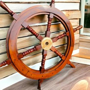 Brainmart 18” Nautical Ship Wheel, Wooden Boat Ship Steering Wheel, Handcrafted Beach Room Décor, Ocean Themed Décor for Living Room, Bedroom, Outdoor (Brown Natural)
