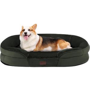 Dwanton Orthopedic Dog Bed for Medium Dogs with Gel Memory Foam, Waterproof Dog Sofa, Washable Pet Bed with Four Sided Bolster Cushion, Removable Cover & Non-Slip Bottom, 35", Green (Medium( 35 x 25.5 x 6 inch))