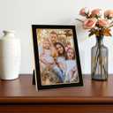 5x7 Black Enamel Picture Frames - Metal Gold Edge - Cute Frame for 5 x 7 Inch Photos Pictures Artwork - Real Glass - With Tabletop Easel Stand - Hanger for Wall Mount Display (2 Pack)