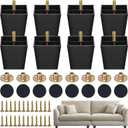 8 Pack 3 Inch Furniture Replacement Legs,Square Tapered Feet Sofa Legs with T-Nuts Screws for Legs Sofas,Chairs,Cabinets,Dressers,Beds,Black (8, 3 inch)