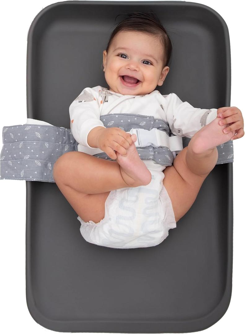Baby Changing Pad Strap - Cotton Soft Skin-Friendly, Adjustable & Secure Anti-Slip Belt for Infants 0-24 Months, Universal Fit for Changing Pads & Tables, Easy-Clean & Portable (Grey)