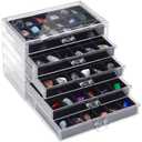 Misdary 90 Grid Rock Collection Box Clear Acrylic Display Case for Kids 5 Drawers Velvet Insert Rock Storage Box for Collectibles Crystal Display Shadow(Black)