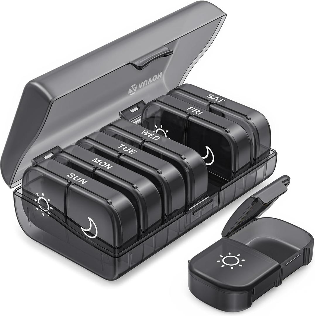 2 x AUVON XL Weekly Pill Organizer 2 Times a Day, AM PM Pill Case with One-Side Large Opening for Easy to Use, Pill Box 7 Day Travel Medication Organizer for Medications, Vitamins, Fish Oils, Supplements