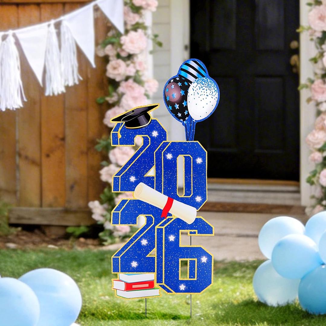 2 x 2026 Graduation Yard Signs Decorations 3.5FT 2026 Sign Congrats Grad Lawn Decorations with Stakes, Graduation Party Supplies, Large Outdoor Graduation Party Decor for High School & College
