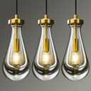Raindrop Pendant Lights Fixtures for Kitchen Island Set of 3, Gold Hanging Light Fixtures Clear Solid Brass Glass Pendant Light Modern Chandeliers for Stairway,Dining Living Room,Included E12 Bulb