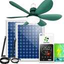 Solar Ceiling Fan Light with Smart Thermostat Mode for Outside | 20" Solar Powered Canopy Fan, 2PCS Bifacial Panels, for Gazebo, Patio, Greenhouse, Chicken Coop, Adjustable Temp Control