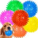 LECHONG 6-Pack 3.5 Squeaky Dog Balls, Durable Soft Spiky Chew Rubber Fetch Toy Balls for Large Medium Aggressive Chewers Teeth Cleaning Chewing Playing Training & Boredom Buster Indoors Outdoors