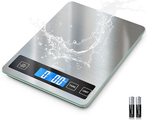 BakFee Food Scale, 15kg/33lb Digital Kitchen Scale with Stainless Steel & Tempered Glass, 1g / 0.05oz Precise Graduation, Waterproof and Sturdy Surface, for Cooking, Baking, Weight Loss, Meal Prep