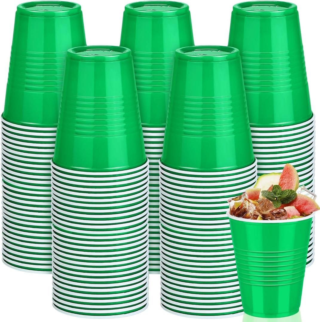 Kochorie 100 Pack Disposable Plastic Cups 12 Ounce Green Solo Cups Drinking Party Cups Bulk Party Cups for Christmas Halloween Wedding Birthday Parties, Picnics Events